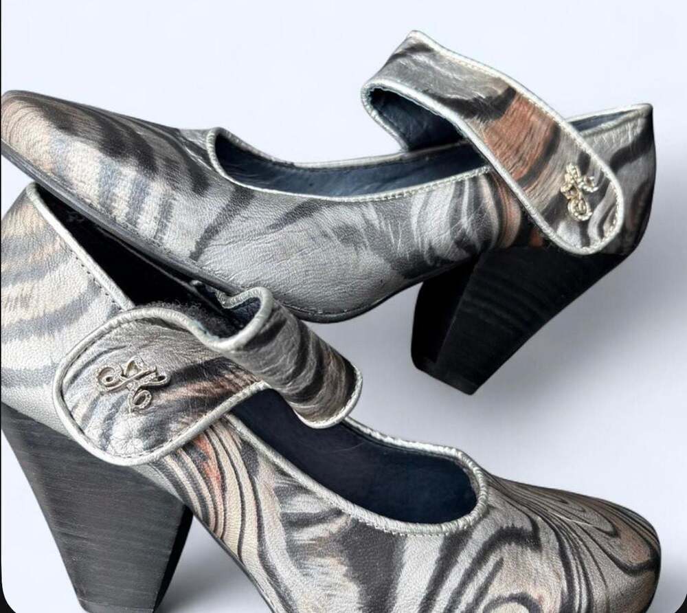 Martina & Co Metallic Marbled Mary Jane Chunky Heels Size 38
